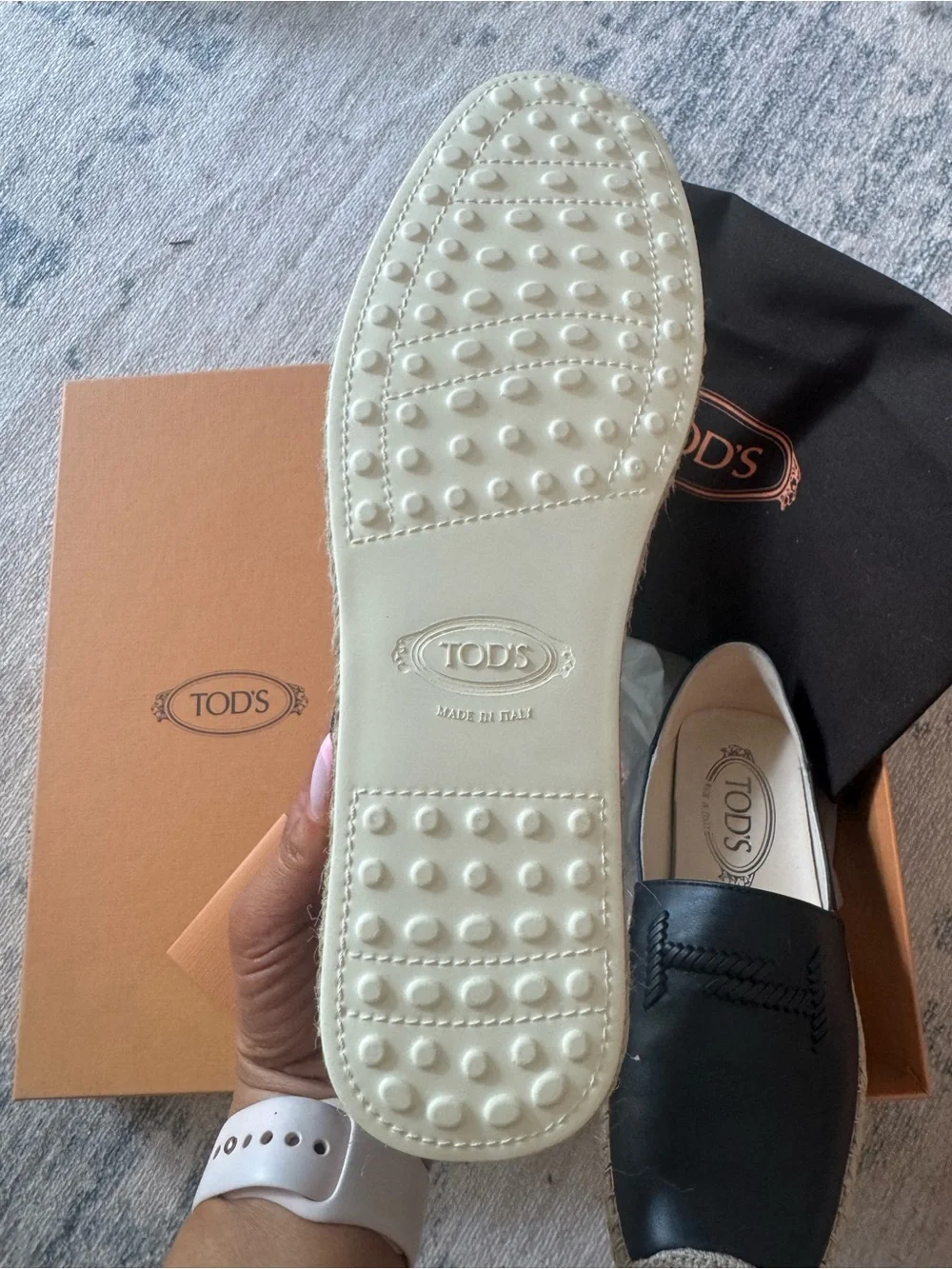 TOD'S Black Leather Espadrille Slip-On